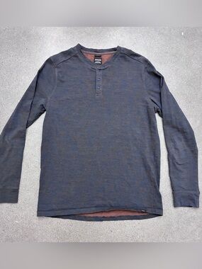 Prana Men’s Medium Ronnie Henley Long Sleeve Button Cotton Dark Sky Heather